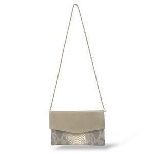Gray Clutch Faux Snakeskin Removable Gold Chain Strap Convertible Crossbody Bag